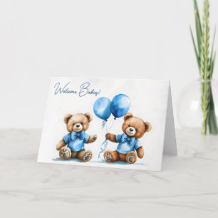Carte Nouveaux Nounours Twin Boy Avec Ballons Bleus
