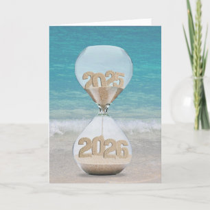 Carte Nouvel An 2025 Sand Timer sur la plage