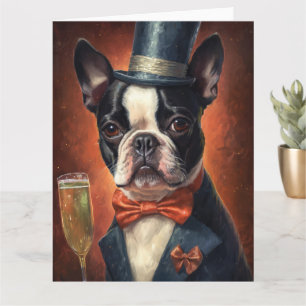 Carte Nouvel an de Boston Terrier