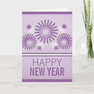 Carte Nouvel An Feux d'Artifice Funky, Violet