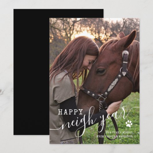 Carte Nouvel An Horse Photo Holiday (Devant / Derrière)