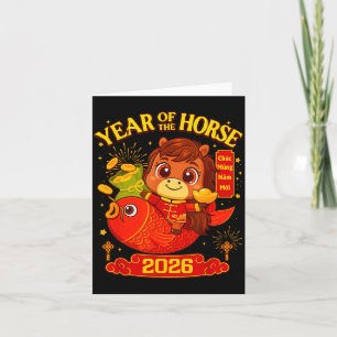 Carte Nouvel An lunaire 2026 Cheval Vietnamien Hommes Fe