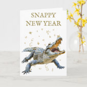 Carte Nouvel An Snappy Crocodile drôle (Fleur jaune)