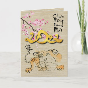 Carte Nouvel An vietnamien du Tigre VGC en fleurs