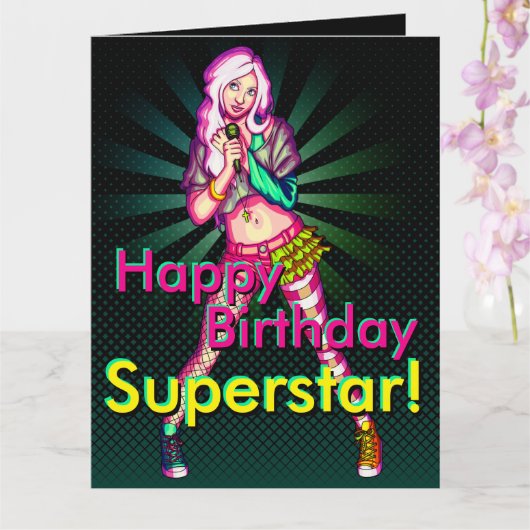 Carte Nouvel anniversaire de l'Ado Superstar Girly Neon (Orchidée)