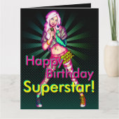 Carte Nouvel anniversaire de l'Ado Superstar Girly Neon (Devant)
