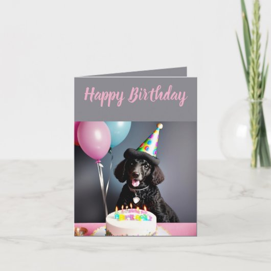 Carte Nouvel anniversaire du mignon caniche noir (Devant)