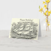 Carte Nouvel anniversaire du navire à voile vintage (Fleur jaune)