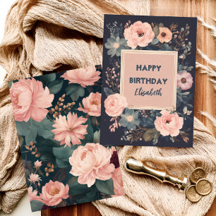 Carte Nouvel anniversaire floral foncé luxueux