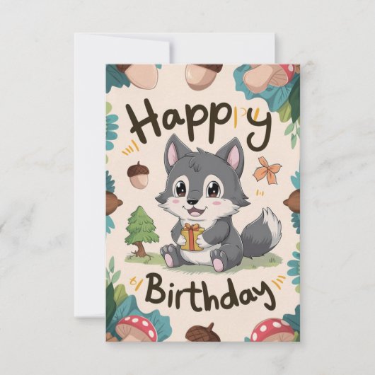 Carte Nouvel anniversaire numérique de loup simple (Devant)