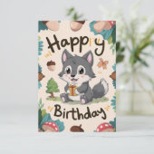 Carte Nouvel anniversaire numérique de loup simple (Debout devant)