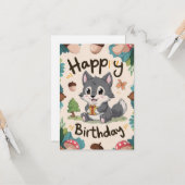 Carte Nouvel anniversaire numérique de loup simple (Devant/Arrière en situation)