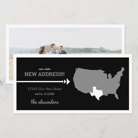 Carte Nouvel Etat Noir, Nouvelle Adresse ! Texas Moving (Devant / Derrière)