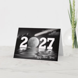Carte Nouvelle Année 2027 Lune et Comète
