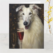 Carte Nouvelle Année Borzoi (Fleur jaune)