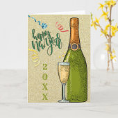 Carte Nouvelle Année Champagne Or Pailleté (Fleur jaune)