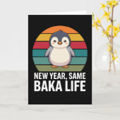Carte Nouvelle année même vie de Baka Pingouin Blague An (Fleur jaune)