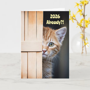 Carte Nouvelle Année Mignonne Drôle 2026 Chaton Orange G