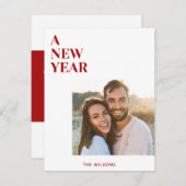 carte nouvelle année simple élégance photo rouge e (Devant / Derrière)