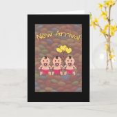 Carte Nouvelle arrivée - pour les filles triplet - vert (Fleur jaune)
