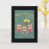 Carte Nouvelle arrivée - pour triplet 2 filles et un gar (Fleur jaune)