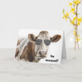 Carte Nouvelle Maison Vache Hereford avec lunettes de so (Fleur jaune)