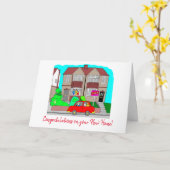 Carte Nouvelle Maison Voiture Rouge Félicitations (Fleur jaune)