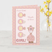 Carte Nouvelle petite fille mignonne girafe rose (Fleur jaune)