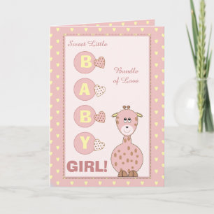 Carte Nouvelle petite fille mignonne girafe rose