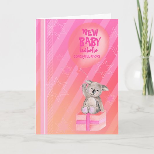 Carte Nouvelle petite fille mignonne Koala Card rose ora (Devant)