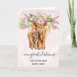 Carte Nouvelle petite fille Veau de vache des Highlands