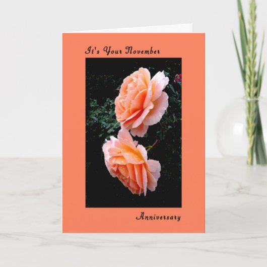 Carte Novembre Anniversaire Carte, Peach Roses (Devant)