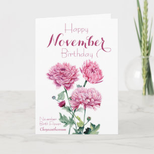 Carte Novembre Fleur de naissance Chrysanthemum Annivers