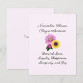 Carte Novembre Mois de naissance Fleur Chrysanthème (Devant / Derrière)