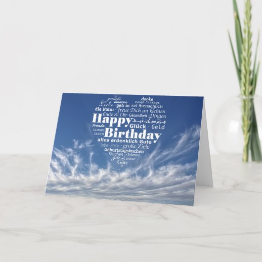 Carte Nuage de mots d'anniversaire en plusieurs langues (Devant)