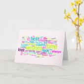 Carte Nuage de mots d'anniversaire multilingue (Fleur jaune)
