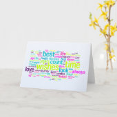 Carte Nuage de mots d'anniversaire multilingue (Fleur jaune)