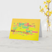 Carte Nuage de mots d'anniversaire multilingue (Fleur jaune)