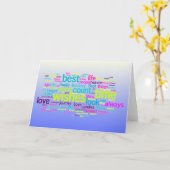 Carte Nuage de mots d'anniversaire multilingue (Fleur jaune)