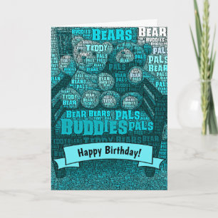 Carte Nuage de mots Joyeux Anniversaire Copains Ours en