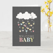 Carte Nuages + Coeurs Merci de Baby shower neutre (Fleur jaune)