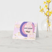 Carte Nuages d'aquarelle en rose et or. Joyeux anniversa (Fleur jaune)