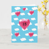 Carte Nuages et Gemmes de Coeur Rose 15e anniversaire (Fleur jaune)