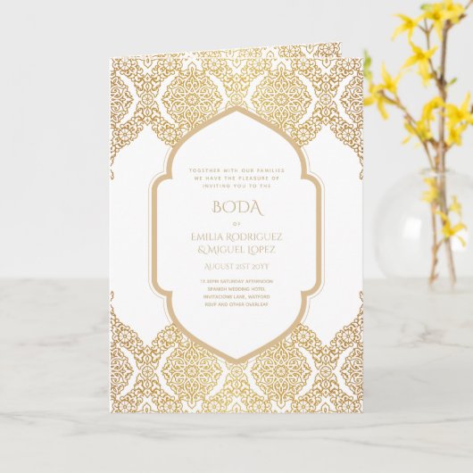 Carte Nuestra Boda GOLD 4age Mariage espagnol INVITE (Fleur jaune)