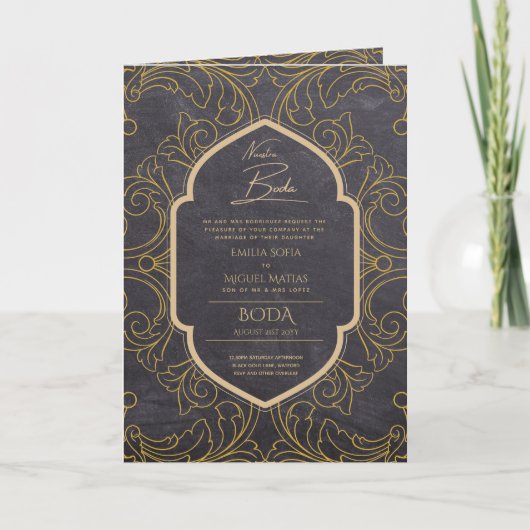 Carte Nuestra Boda GOLD 4age Mariage espagnol INVITE (Devant)