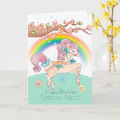 Carte Nuit Anniversaire Avec Une Aquarelle Douce Pony (Fleur jaune)