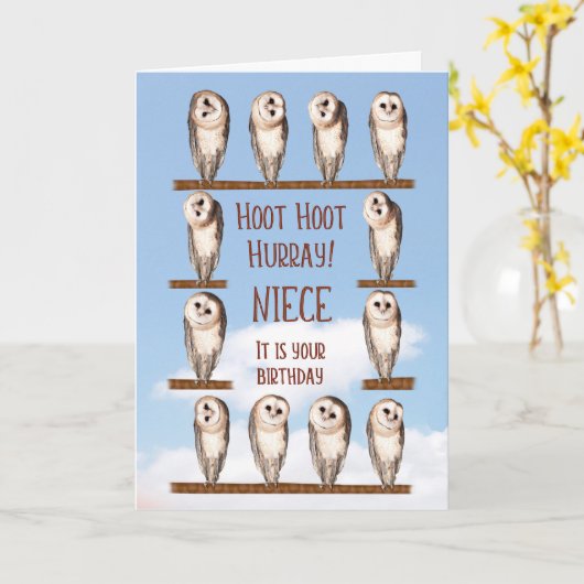 Carte Nuit Anniversaire, Chouettes Curieuses (Fleur jaune)