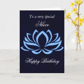 Carte Nuit - Anniversaire - Lotus Bleu sur Noir (Fleur jaune)