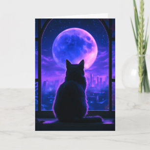 Carte Nuit au Clair de Lune en Pensant à Vous Chat Noir