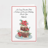 Carte Nuit Décembre Anniversaire Gâteau Poinsettias (Devant)